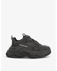 Balenciaga - Triple S Chunky-sole Leather And Denim Low-top Trainers - Lyst