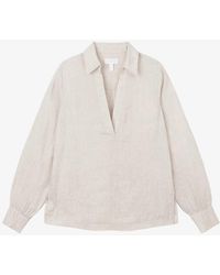 The White Company - Stitch Pop-over Linen Blouse - Lyst