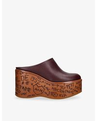 Chloé - Brand-Print Leather Wedge Heeled Mules - Lyst