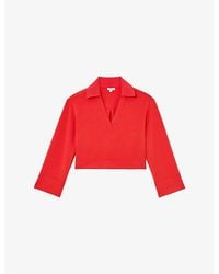 Reiss - Bea Premium Interlock Open-Collar Sweatshirt - Lyst