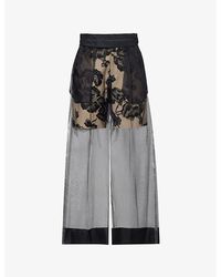 Undercover - Pleated Mesh Overlay Silk Trousers - Lyst