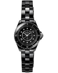 CHANEL - J12 28Mm Steel, Ceramic And 0.06Ct Diamond Quartz Watch - Lyst