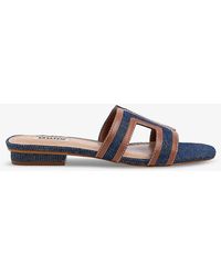 Dune - Vy-denim Fabric Loupe Open-strap Denim Slider Sandals - Lyst