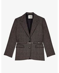 Maje - Herringbone Check Belted Suit Wool-Blend Jacket - Lyst