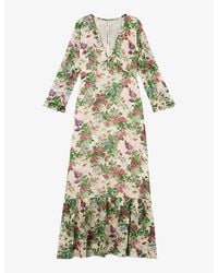 LK Bennett - Deborah Floral-print V-neck Silk-blend Maxi Dress - Lyst