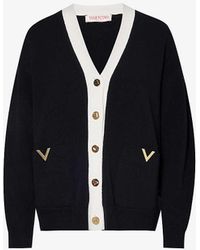 Valentino Garavani - Vlogo-embellished V-neck Wool Knitted Cardigan - Lyst