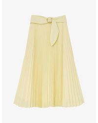 Reiss - Amelie Belted-Waist Pleated Woven Midi Skirt - Lyst