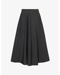 Theory - Pleated High-rise Cotton And Recycled-nylon Blend Midi Skirt - Lyst