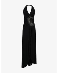 House Of Cb - Natalina Halter-Neck Stretch-Woven Maxi Dress - Lyst