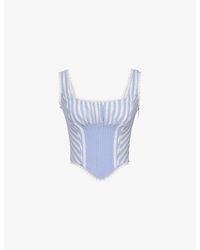 House Of Cb - Petra Striped-Pin Tuck Stretch-Woven Corset Top - Lyst