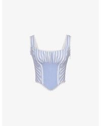 House Of Cb - Petra Striped-Pin Tuck Stretch-Woven Corset Top - Lyst