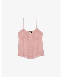 The Kooples - Embroidered V-Neck Woven Cami Top - Lyst