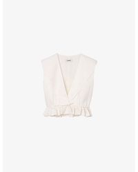 Sandro - V-Neck Ruffle-Hem Cropped Linen-Blend Top - Lyst