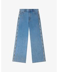 Sandro - Straight-Leg Rhinestone-Trim Denim Jeans - Lyst