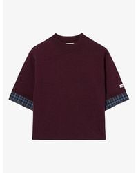 Claudie Pierlot - Short-Sleeved Checked-Trim Knitted Jumper - Lyst
