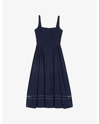 Maje - Flared Square-Neck Stretch-Cotton Midi Dress - Lyst