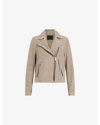 AllSaints - Dalby Regular-Fit Cropped Suede Biker Jacket - Lyst