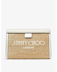 Jimmy Choo - Tural/light Gold Avenue Logo-embroidered Raffia Pouch - Lyst