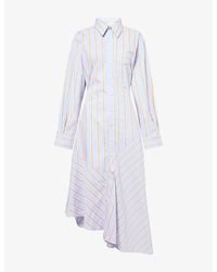 Victoria Beckham - Striped Long-Sleeves Cotton-Poplin Midi Dress - Lyst