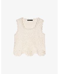 Maje - Sleeveless Cropped Open-Knit Crochet Cotton Top - Lyst