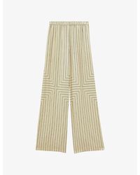 JOSEPH - Hulin Geometric-Stripe Wide-Leg Mid-Rise Stretch Silk-Blend Trousers - Lyst