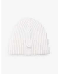 Sandro - Logo-Patch Ribbed Knitted Beanie Hat - Lyst