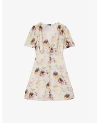 The Kooples - Floral-Print Short-Sleeved Woven Mini Dress - Lyst