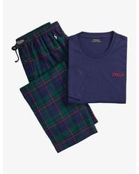 Polo Ralph Lauren - Polo Bear Embroidered Cotton Jersey And Plaid Flannel Pyjama Set - Lyst