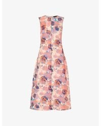 Whistles - Floral-Print Round-Neck Textured Stretch-Cotton Midi Dress - Lyst