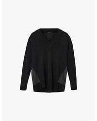 AllSaints - Bern V-Neck Contrast-Panel Merino-Wool Jumper - Lyst