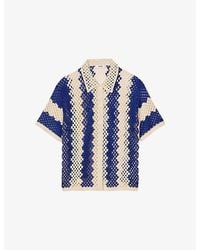 Sandro - Striped Short-Sleeve Open-Knit Cotton-Blend Shirt - Lyst