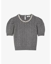 Sandro - Cable-Knit Bead-Embellished Wool And Cashmere Jumper - Lyst