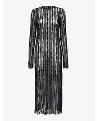 Uma Wang - Long-sleeved Stripe-pattern Lace Midi Dress - Lyst