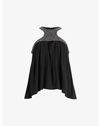 AllSaints - Arizona Embellished-neck Relaxed-fit Stretch-jersey Top - Lyst