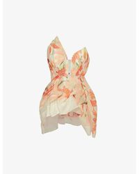 Zimmermann - Floral-pattern Asymmetric Silk And Linen-blend Top - Lyst