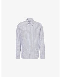 Bottega Veneta - Striped-Print Long-Sleeves Regular-Fit Cotton And Linen-Blend Shirt - Lyst