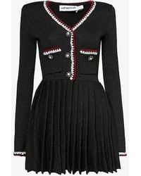 Self-Portrait - Pleated-skirt Contrast-stripe Woven-blend Mini Dress - Lyst