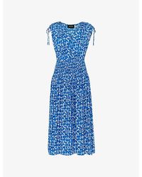 Whistles - Abstract-Print Shirred-Panel Woven Midi Dress - Lyst