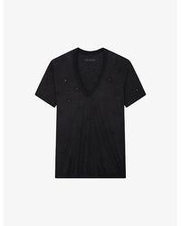 Zadig & Voltaire - Wassa Diamante-embellished Short-sleeve Woven T-shirt - Lyst