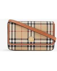 Burberry - Hampshire Check-print Woven And Leather Shoulder Bag - Lyst