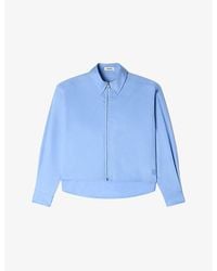 Sandro - Logo-Embroidered Zip-Up Cropped Cotton Shirt - Lyst