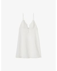 Claudie Pierlot - V-Neck Lace-Trim Woven Mini Dress - Lyst