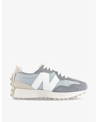New Balance - 327 Logo-embroidered Suede And Woven Low-top Trainers - Lyst