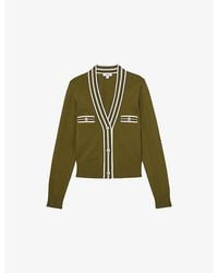 Reiss - Danni Tipped Button-Through Knitted Cardigan - Lyst