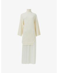 eem - High-Neck Ribbed Chiffon-Hem Midi Dress - Lyst