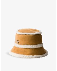 Prada - Shearling Suede Bucket Hat - Lyst
