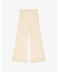 Maje - Flared Floral-Guipure Cotton Trousers - Lyst