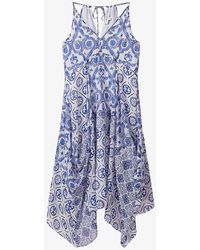 Reiss - Tiller Tile-print Side-pleat Woven Midi Dress - Lyst