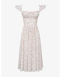 House Of Cb - Livia Rose-Print Stretch-Cotton Midi Sundress Xs (A-C Cup) - Lyst