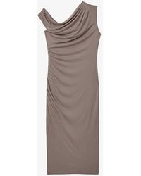 Reiss - Fern Ruched Woven Midi Dres - Lyst
